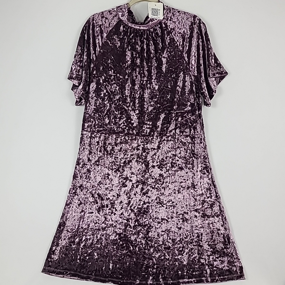 NEW Sheila Rose Purple Velvet Short Sleeve Back Tie Collar Dress Sz XL NWT